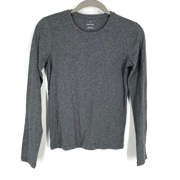 Everlane Organic Cotton Crewneck Long Sleeve Tee Gray Women's XXS NWOT - Picture 5 of 5
